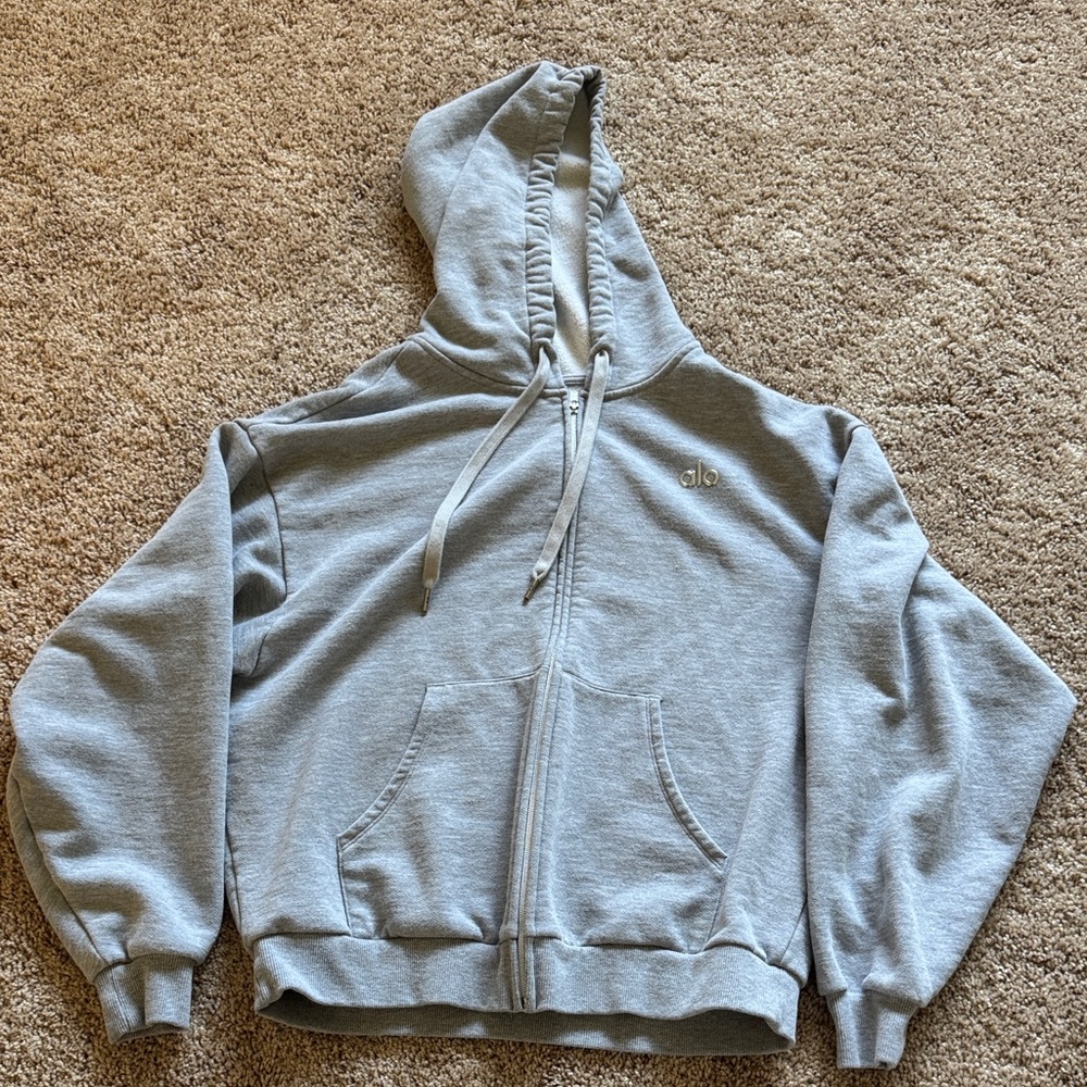 Small Alo Gray Zip-Up Hoodie Sweatshirt
